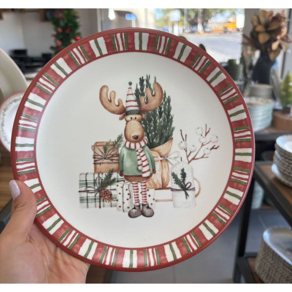 Prato De Sobremesa De Natal Decorado Em Cerâmica 2 Linha