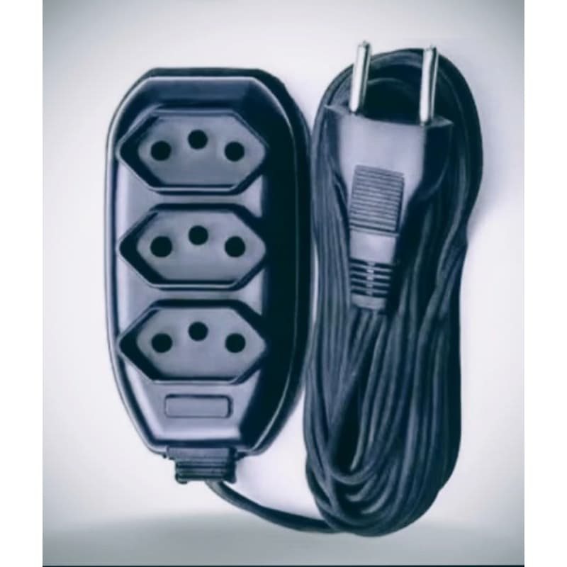 EXTENSÃO POP 10 METROS FIO PARALELO 2X1MM PLUG 2P10A E SAÍDA TRIPLA 10A.