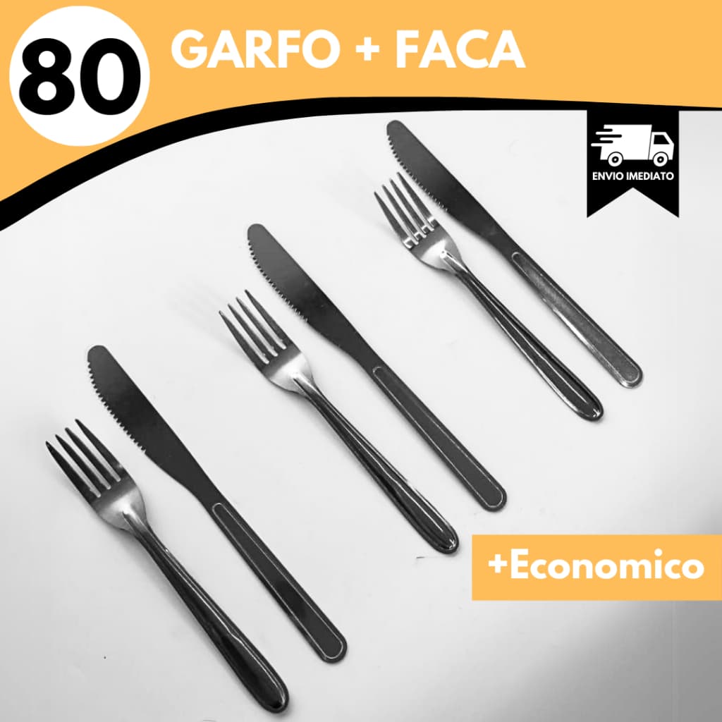 Talheres Kit Jogo 80 - 40 Garfos 40 Facas Aço Inox Basicos Para Cozinha Restaurante Refeitório Casa