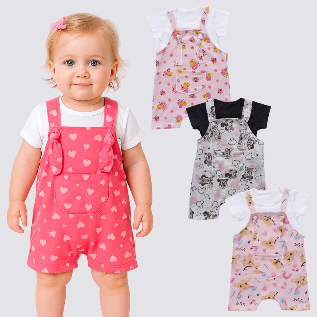 Roupa de Bebe Menina Jardineira Salopete Romper