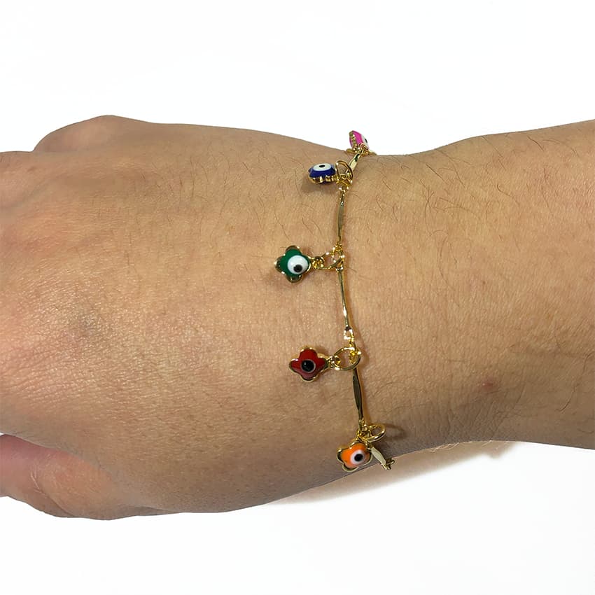 Pulseira Delicada, Folheada A Ouro 18k Com Detalhes De Olhos Coloridos em resina - A queridinha das influencers | Hype