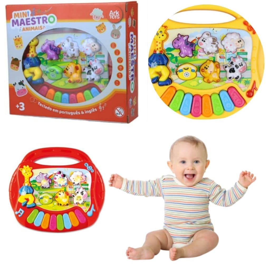 Teclado Infantil de Animais Educativo com Luz, colorido, Música e Sons Divertidos para os Pequenos