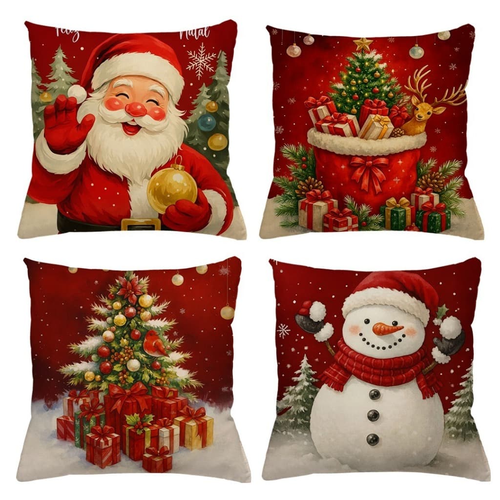 Kit 4 Capas de Almofadas Personalizadas de Natal 45x45 c/ Zíper