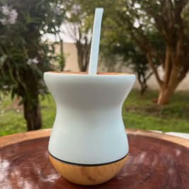 Kit Chimarrão: Cuia Bicolor de Madeira Fosca + Bomba em Inox Colorida Diversas Cores