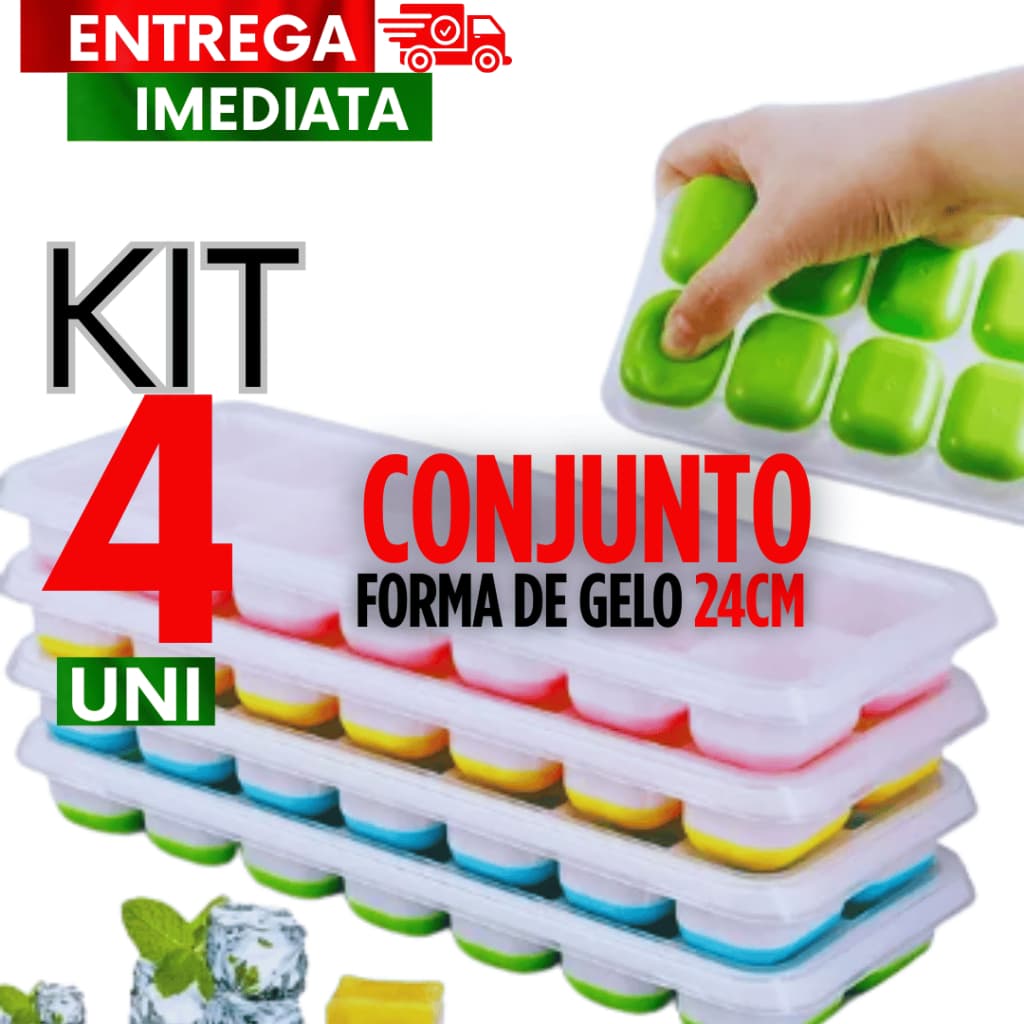 Conjunto 04 Peças Formas de Gelo Silicone alta Durabilidade e Resistencia a cozinha linha premium