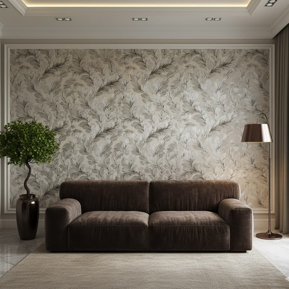 Papel de Parede Arabescos Marrom e Prateado Metalizado - Texturizado Alto Relevo Rolo 10m x 53cm - Cola Inclusa