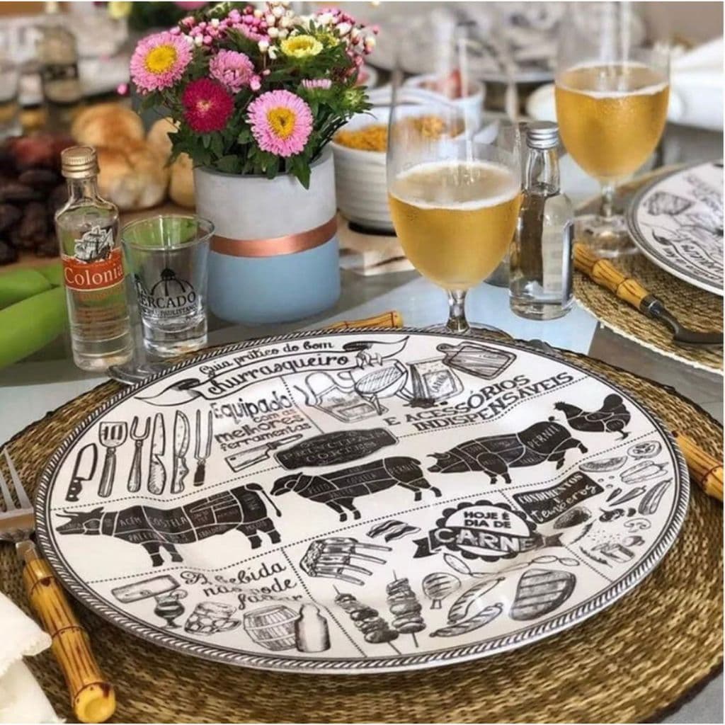 Prato Sobremesa Churrasco De Cerâmica Mesa Posta Decorado