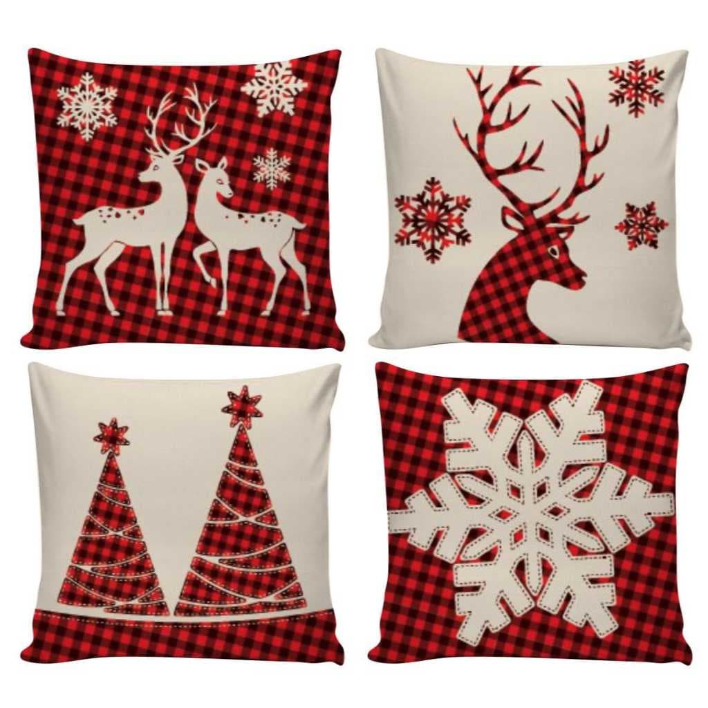 Kit 4 Almofadas Decorativas 45x45cm Feliz Natal Sala Quarto e Decoração Casa Luxo Papai Noel