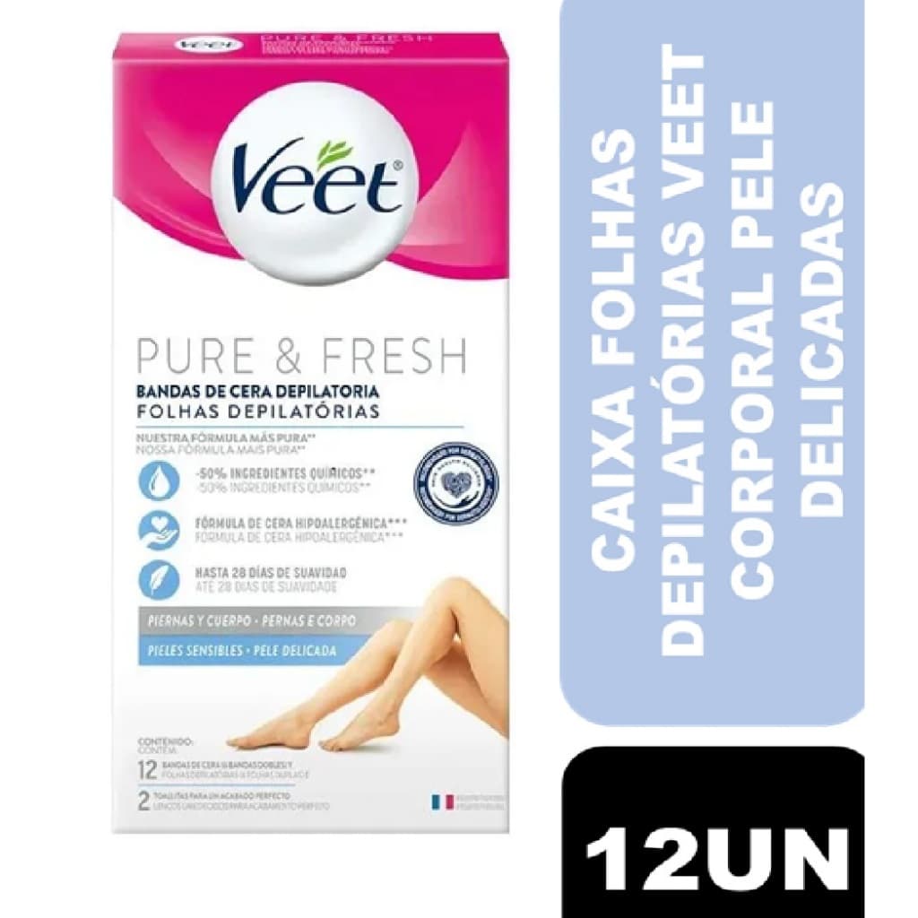 Folhas para Depilação Corporal Veet Easy-Gelwax Peles Delicadas 12 Unidades