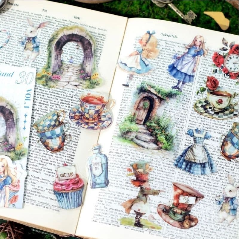 30 adesivos transparentes do tema Alice no País das maravilhas