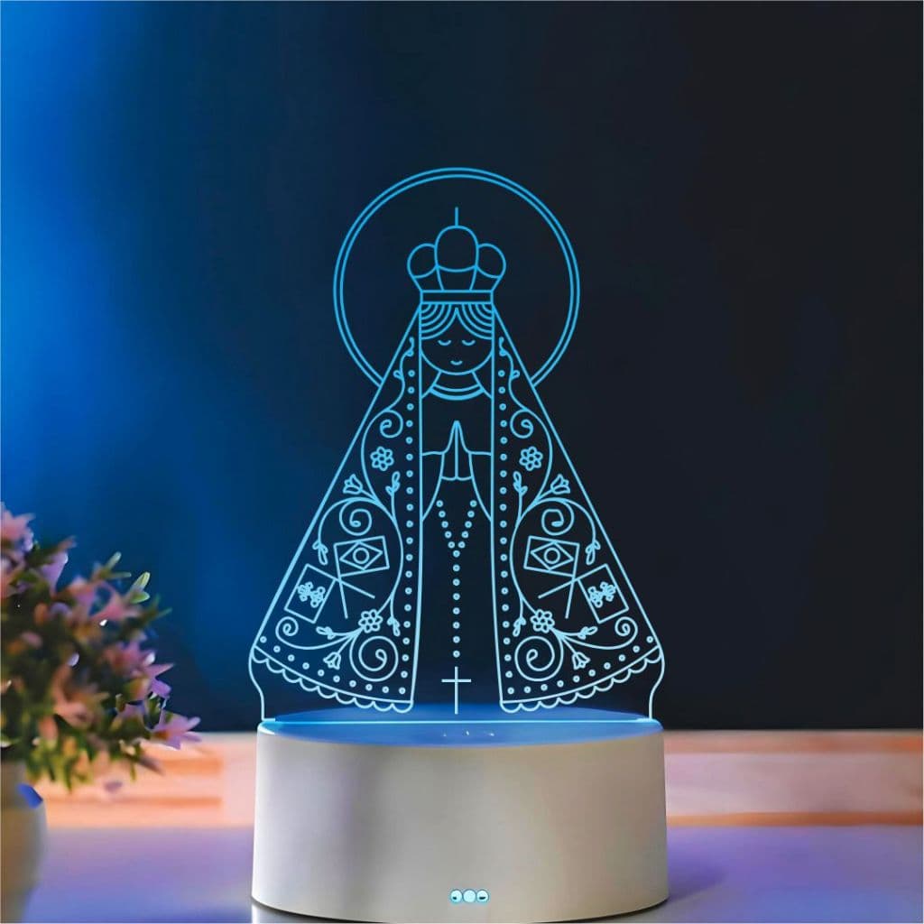 Luminária em Acrílico Nossa Senhora RGB 7 Cores Led Cristão Católico Nossa Senhora Igreja Decoração