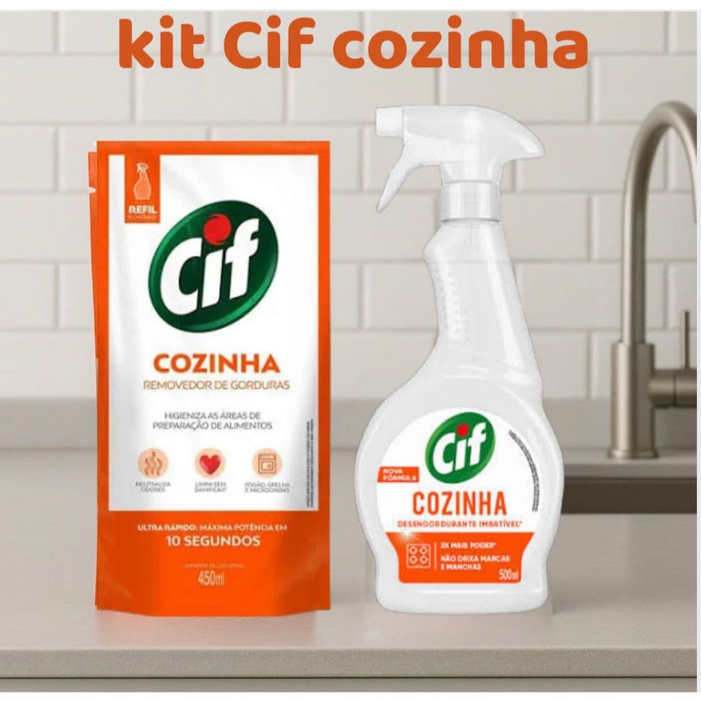 Kit Limpador Ultra Rapido Cif Cozinha Spray 500ml + Refil Econômico 450ml