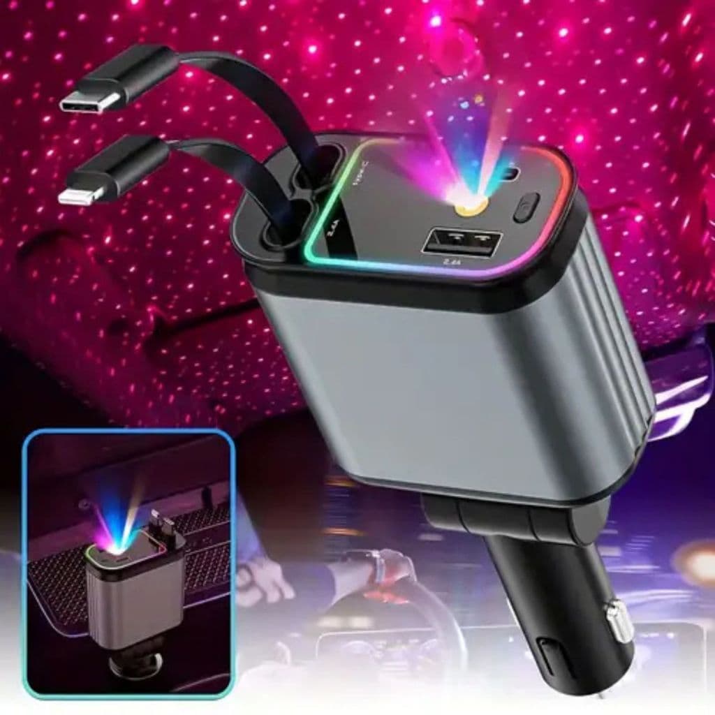 Carregador Veicular 120W Carregamento Rápido com LED 4 em 1carregador automotivo Androids iOS_XHL