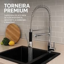 Torneira De Cozinha Com Ducha Flexível, Jato Duplo Gourmet Torneira Inox com Ducha Extensível e Bica Giratória