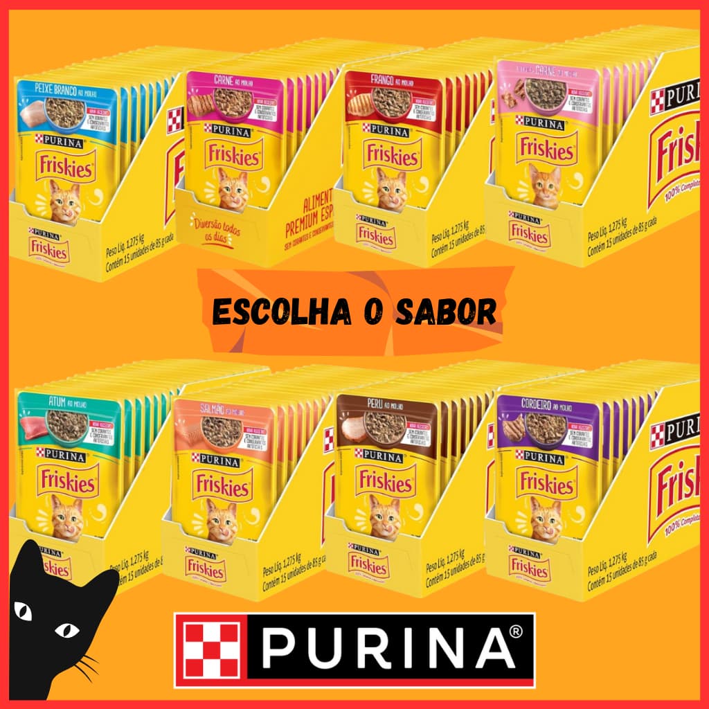 Pack Ração Úmida Sachê Friskies  - TODOS OS SABORES - Com 15 Sachês 85g