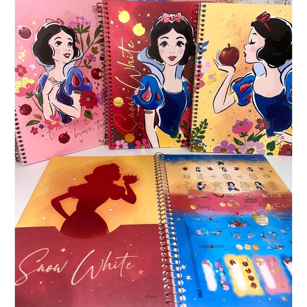 Kit Caderno Branca de Neve Capa Dura Tilibra Universitário 80 Folhas Papelaria Fofa