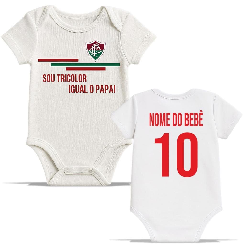 Body de Bebê Fluminense Nome Personalizado 100% Algodão Frase Tricolor Igual ao Papai, Titio ou Vovô