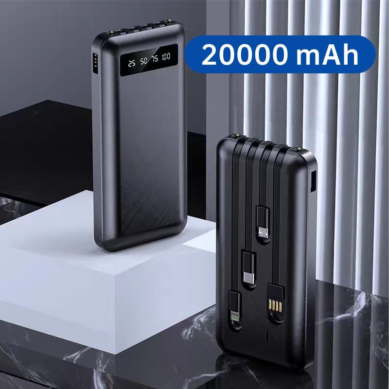 Carregador Portátil Power Bank 20000mAh com Cabo 4 em 1, Universal para iPhone, Samsung e Android