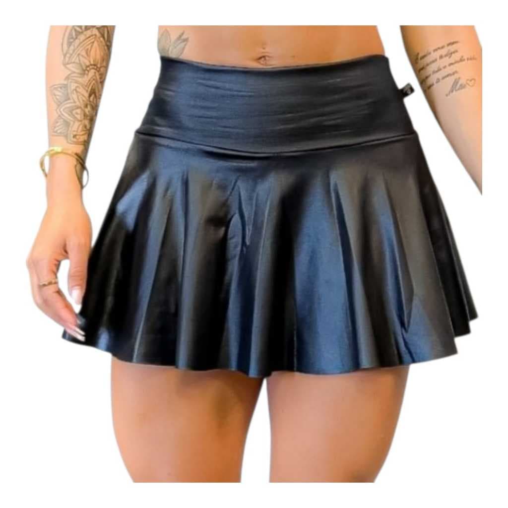Kit 2 Short Saia em Cirre Suplex Brilho Molhado Fitness Academia Corrida Cintura Alta