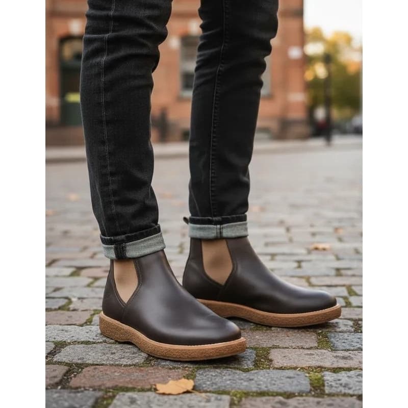Botina Masculina Couro Legitimo Com Elástico Lateral Estilo Urbano