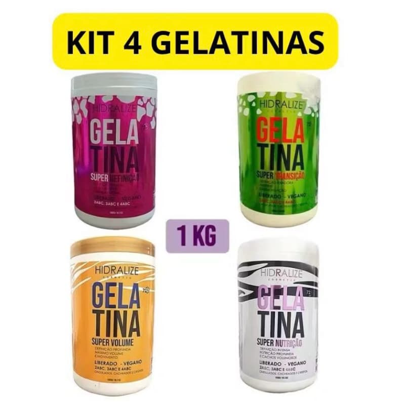 SUPER KIT 4 Gelatina Capilar 1KG Hidralize Definição Transição Volume Nutrição Cacheados e Crespos