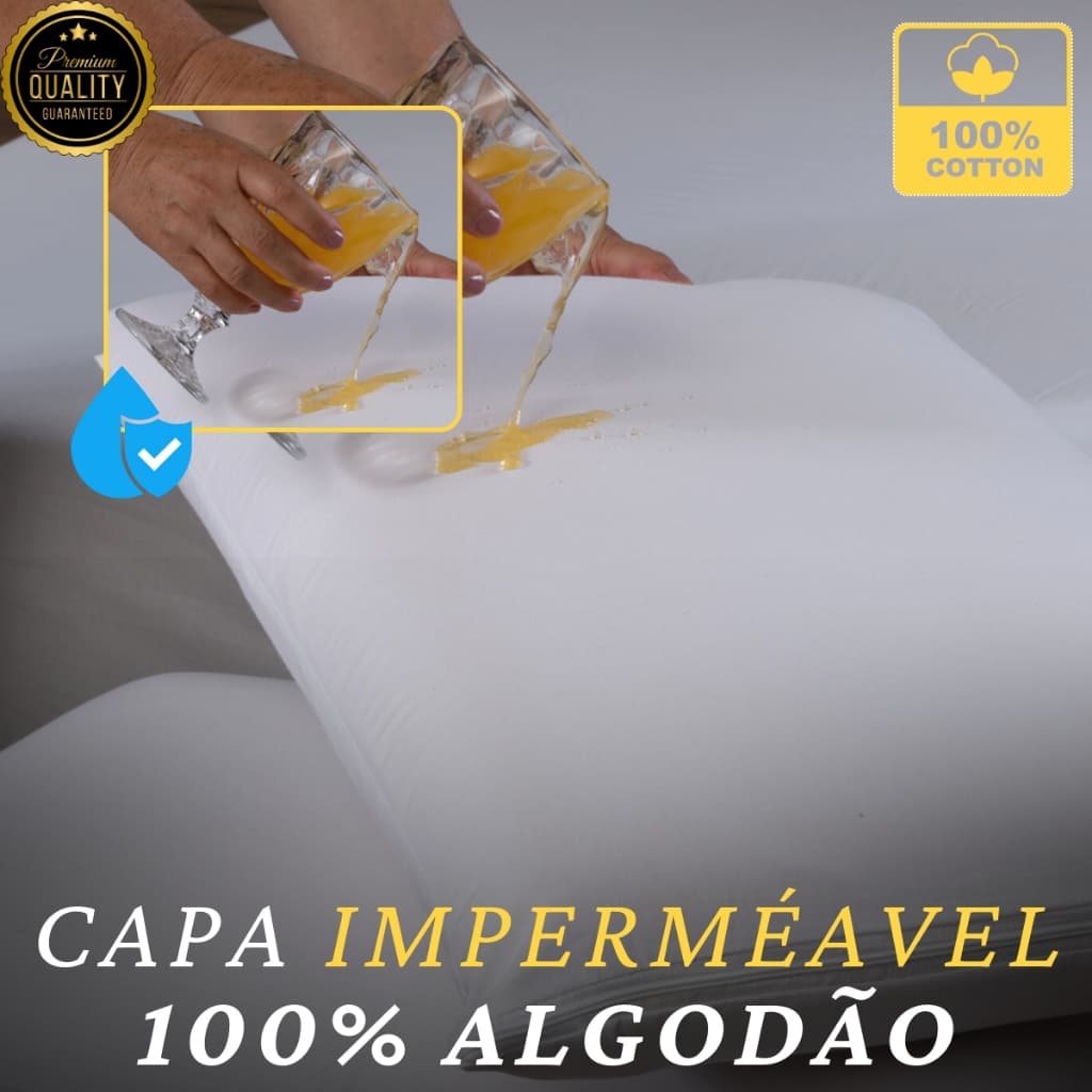 Fronha Impermeável Para Travesseiro 100% Algodão 1 Peça 70 x 50 Com Zíper Proteção Anti Ácaros