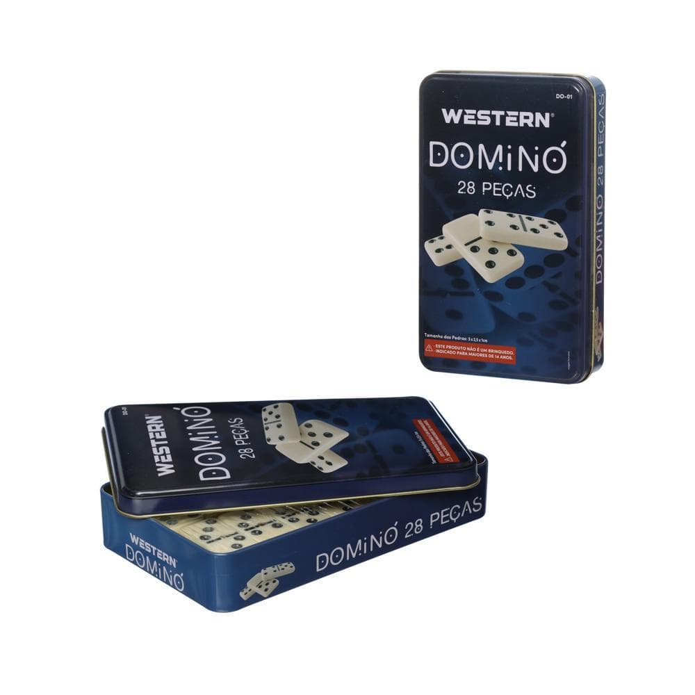 JOGO DE DOMINÓ 28 PEÇAS PROFISSIONAL ESTOJO DE LATA WESTERN