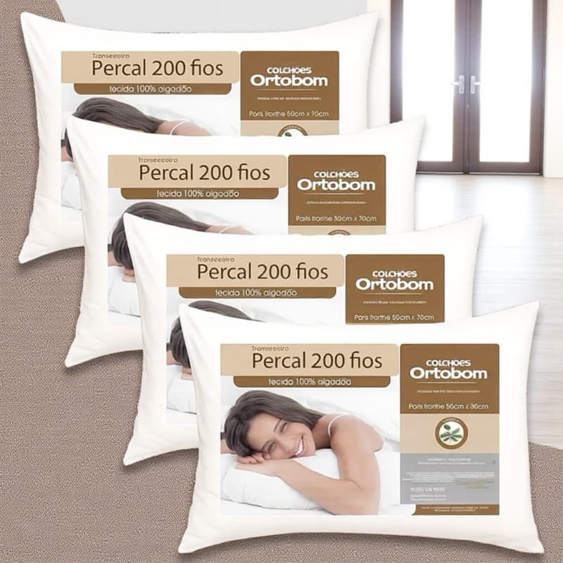 Travesseiro Ortobom Macio e Antialérgico – Percal 200 Fios 100% Algodão | Fibra Siliconada Premium 🌙
