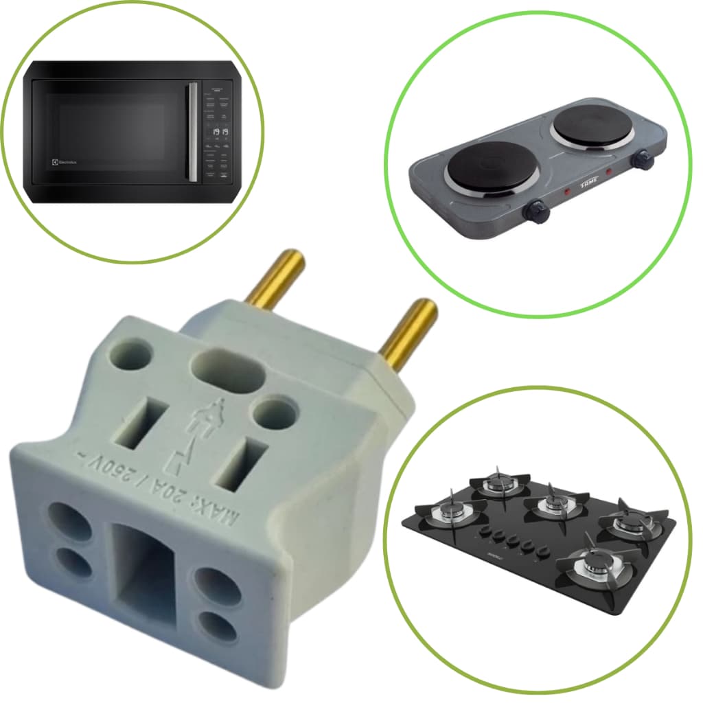 Adaptador Pino Grosso Kit 5 Microondas 20A Ultra Resistente Não Derrete Facil