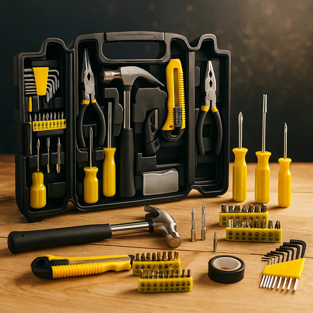 Kit de Ferramentas com Maleta 200 Peças Jogo Conjunto Completo Caixa Combinadas Conjunto Serra Chave Martelo Alicate
