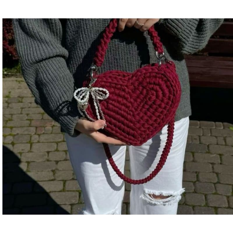 bolsa coração em crochê um luxo para voce
