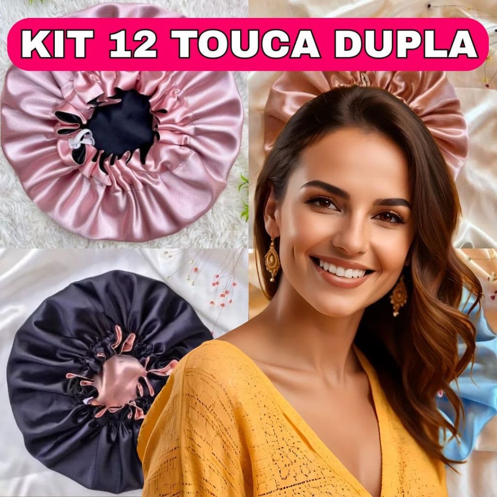 Kit 12 Touca de Cetim Dupla Face antifriz Lançamento Luxo Anti Frizz, Luxo e Proteção para os Fios