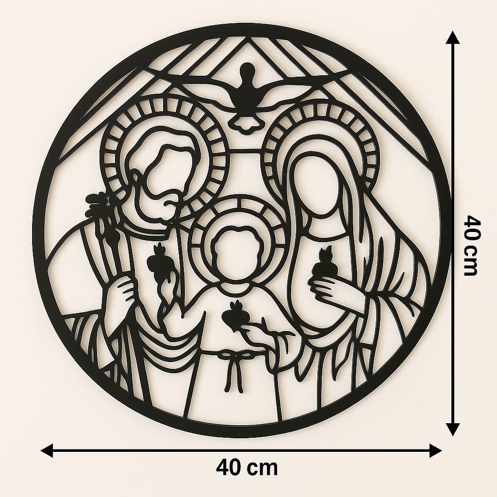 Mandala Sagrada Família MDF Decorativa Religiosa Para Parede Quadro Católico Presente de Fé Elegante Capela Sala Lar