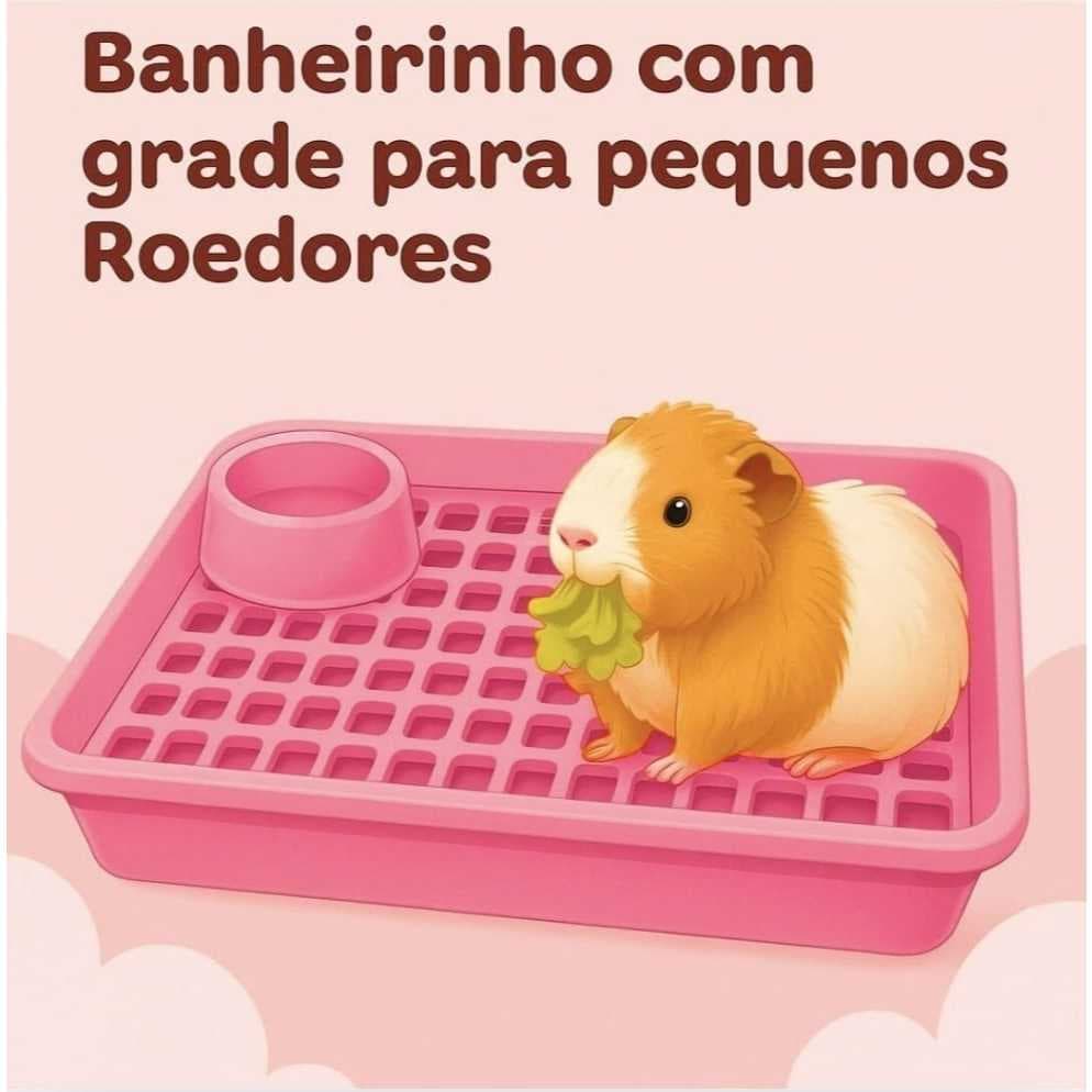 MINI BANHEIRO SANITÁRIO P/ PEQUENOS ROEDORES HAMSTER PORQUINHO DA INDIA + COMEDOURO E GRADE PROMOÇÃO