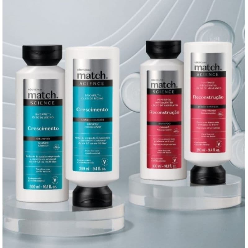 Shampoo e condicionador linha match tratamento capilar de o Boticário