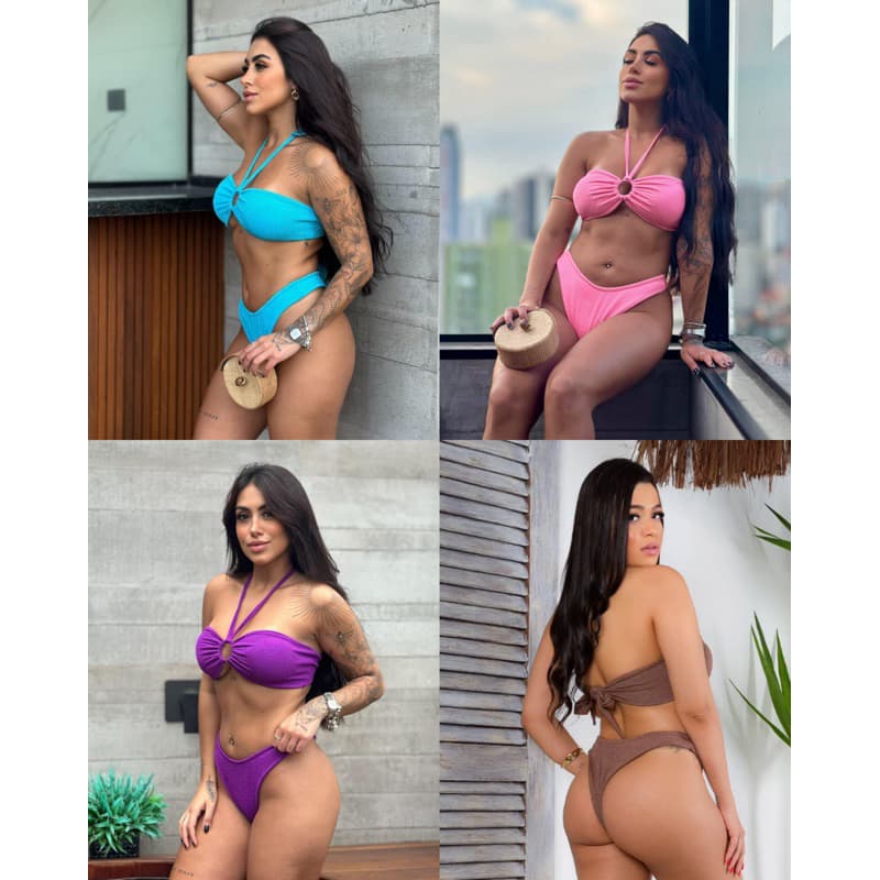 conjunto de Biquíni tomara que caia tecido com glow moda feminina praia verão viagem tendência
