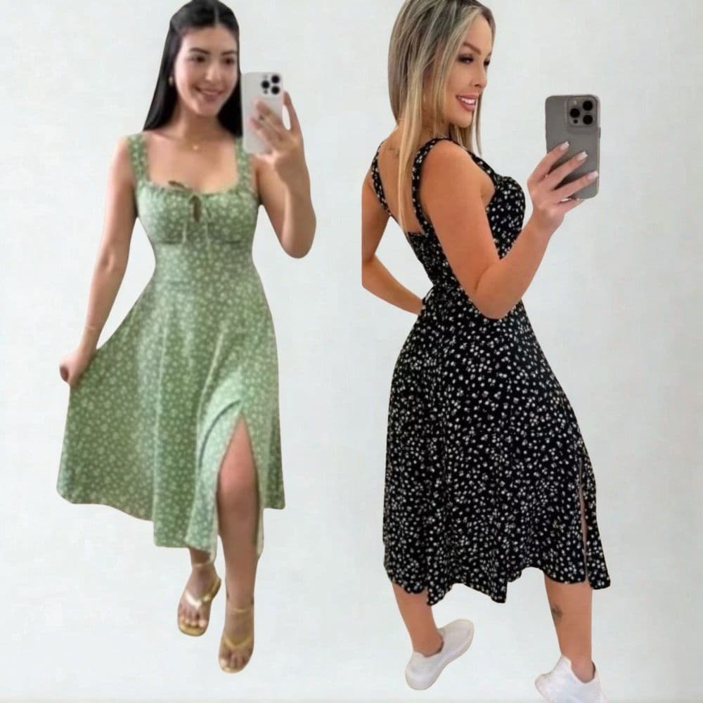 Vestido Feminino Midi Elegante Estampa Floral Moda Verão