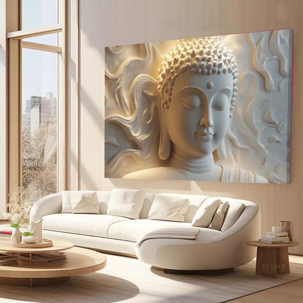 Quadro Decorativo Buda Horizontal Marmorizado Sala Grande