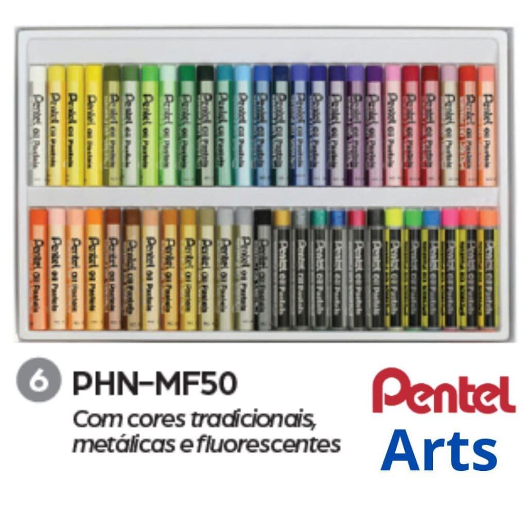 Giz Pastel Oleoso Pentel 6 Metálicas ou 6 Fluorescentes ou 50 cores normais+Metálicas+Florescentes