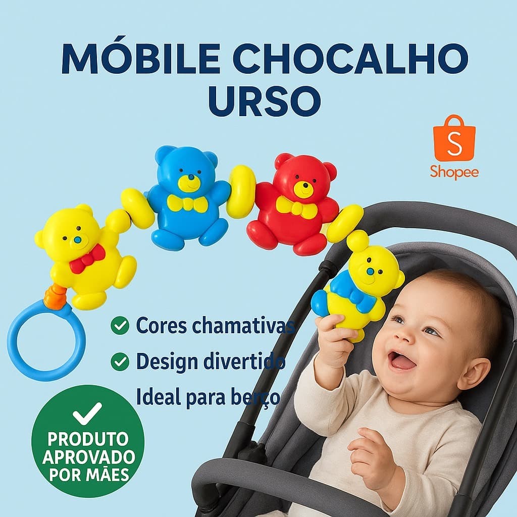 Móbile Chocalho Infantil Para Carrinho e Berço Brinquedo Interativo Didático