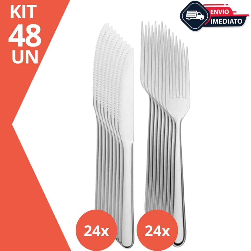 Kit de Talheres Aço Inox Garfos e Facas Reforçados p/ Restaurante, Buffet e Cozinha