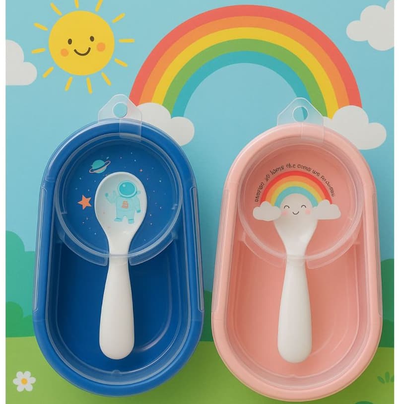 Porta Papinha Com Tampa Colher Infantil Bebe Pote Kit Hermético