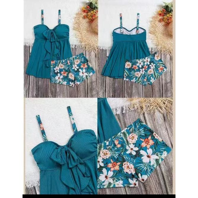 Conjunto Tankini Plus Size com Estampa Tropical, Top com Amarração Frontal e Short