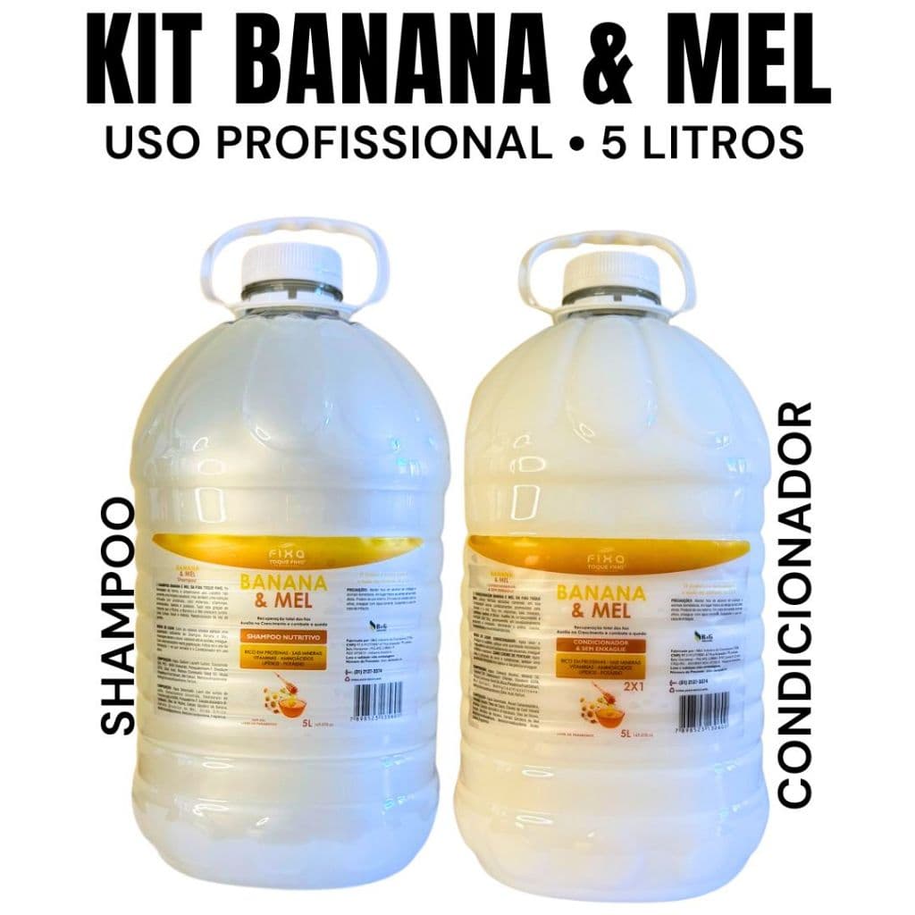 Kit Banana e Mel Profissional Shampoo 5L Condicionador 5L Nutrição Intensa Para Salão de Beleza  pH Neutro Brilho Maciez