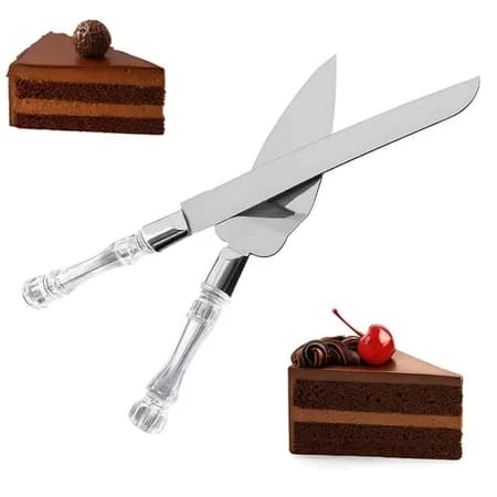 Kit Faca E Espatula Para Bolo Aço Inox E Acrílico 2 Peças