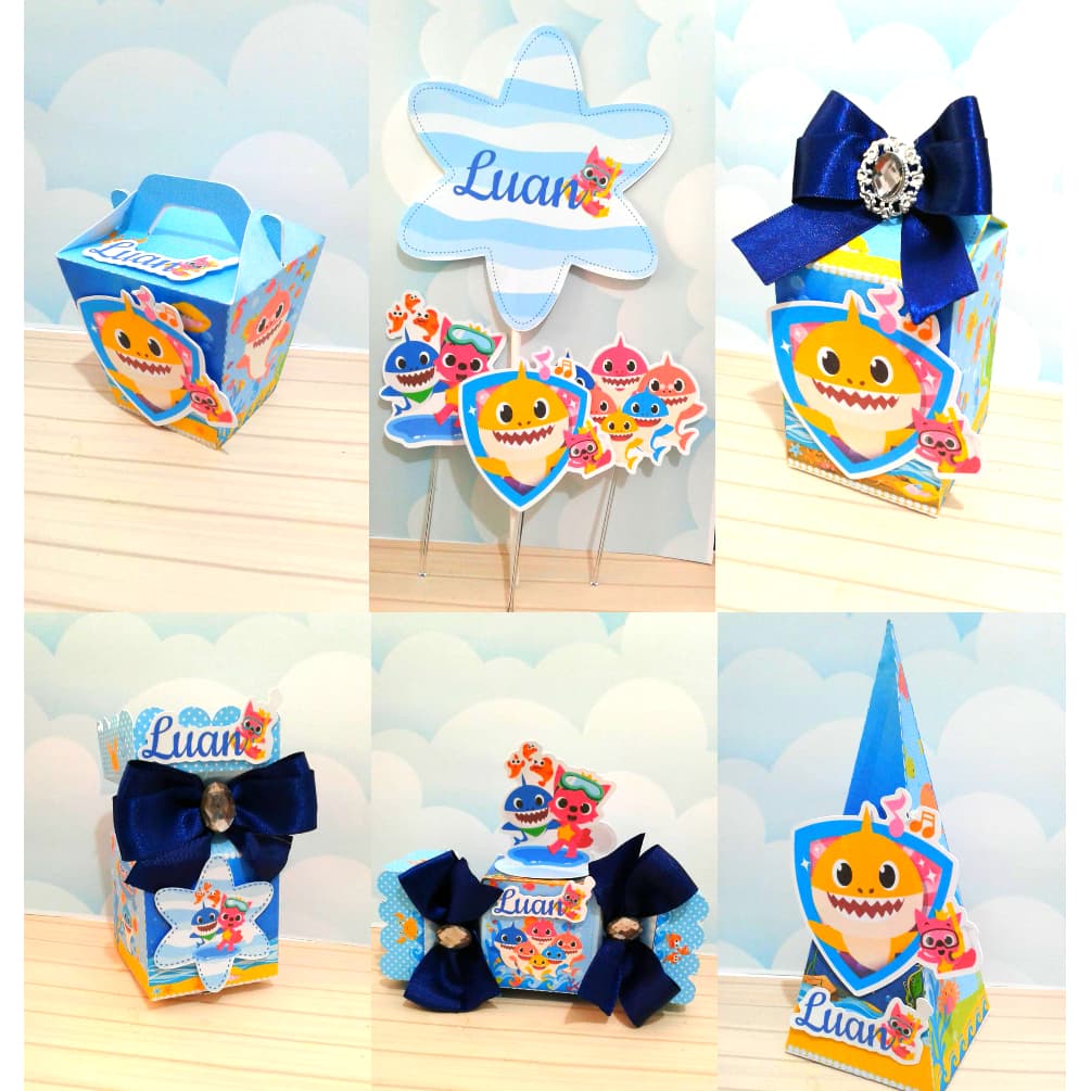 Kit Caixinhas Para Festa Baby Shark Papelaria Personalizada Caixa DESMONTADO