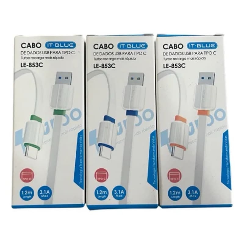 Cabo USB Tipo C Turbo IT-BLUE LE-853C Carregamento Rápido 3.1A 1.2m Reforçado