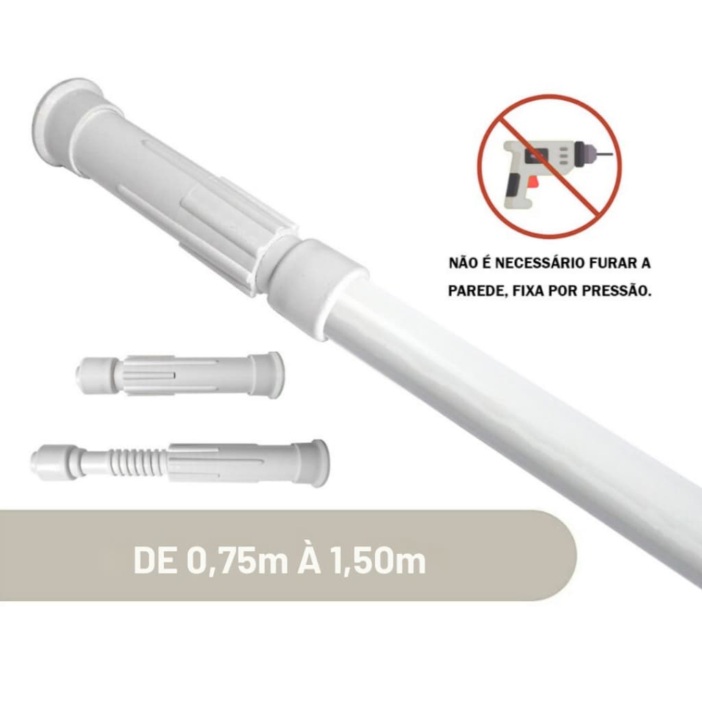 Varão Bastão Suporte de Cortina Ajustável p/Box banheiro provador Pia Porta Roupas Multiuso Universal Extensível