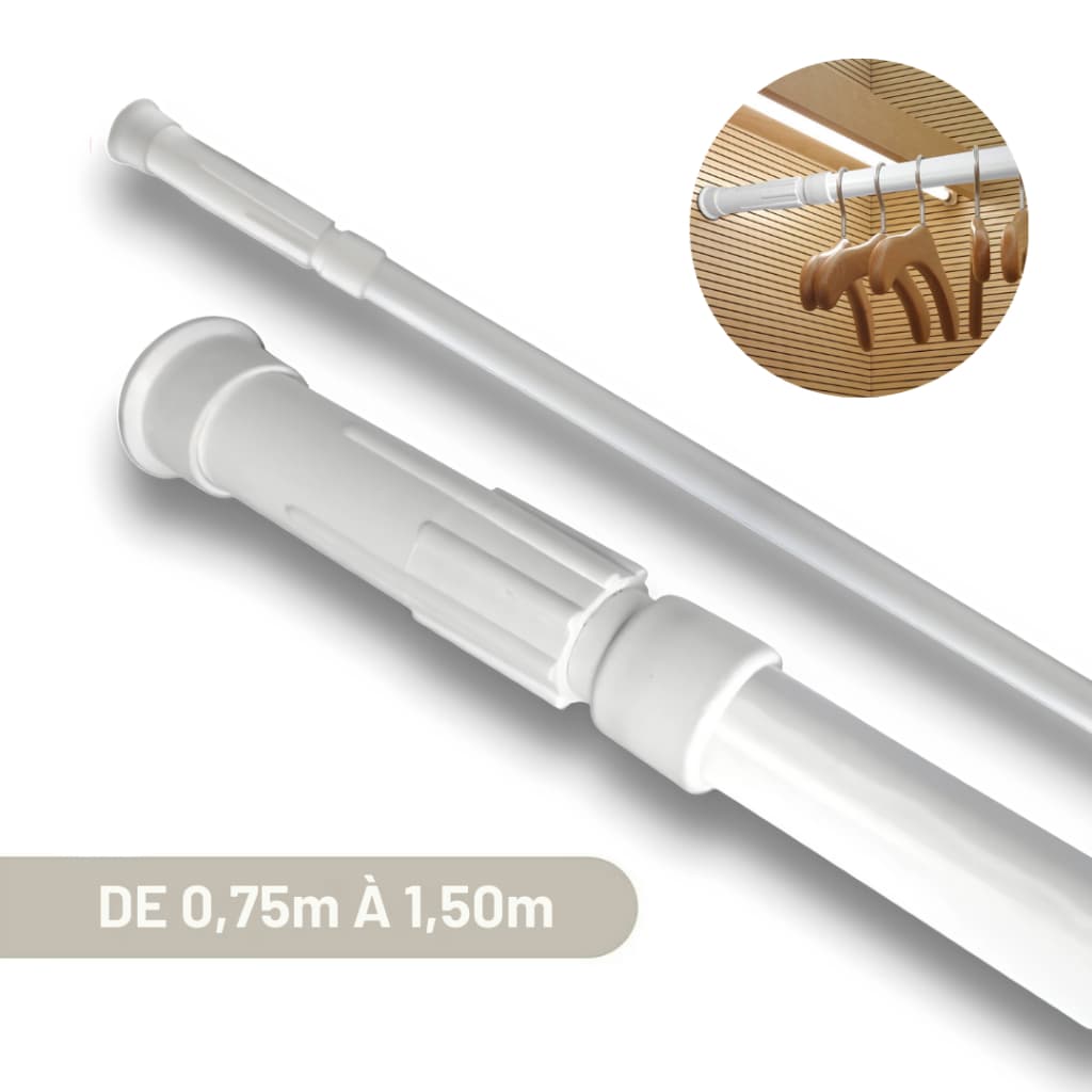 Varão Extensivo Ajustável 0,75m à 1,50m Para Cortina Branco de Box Banheiro