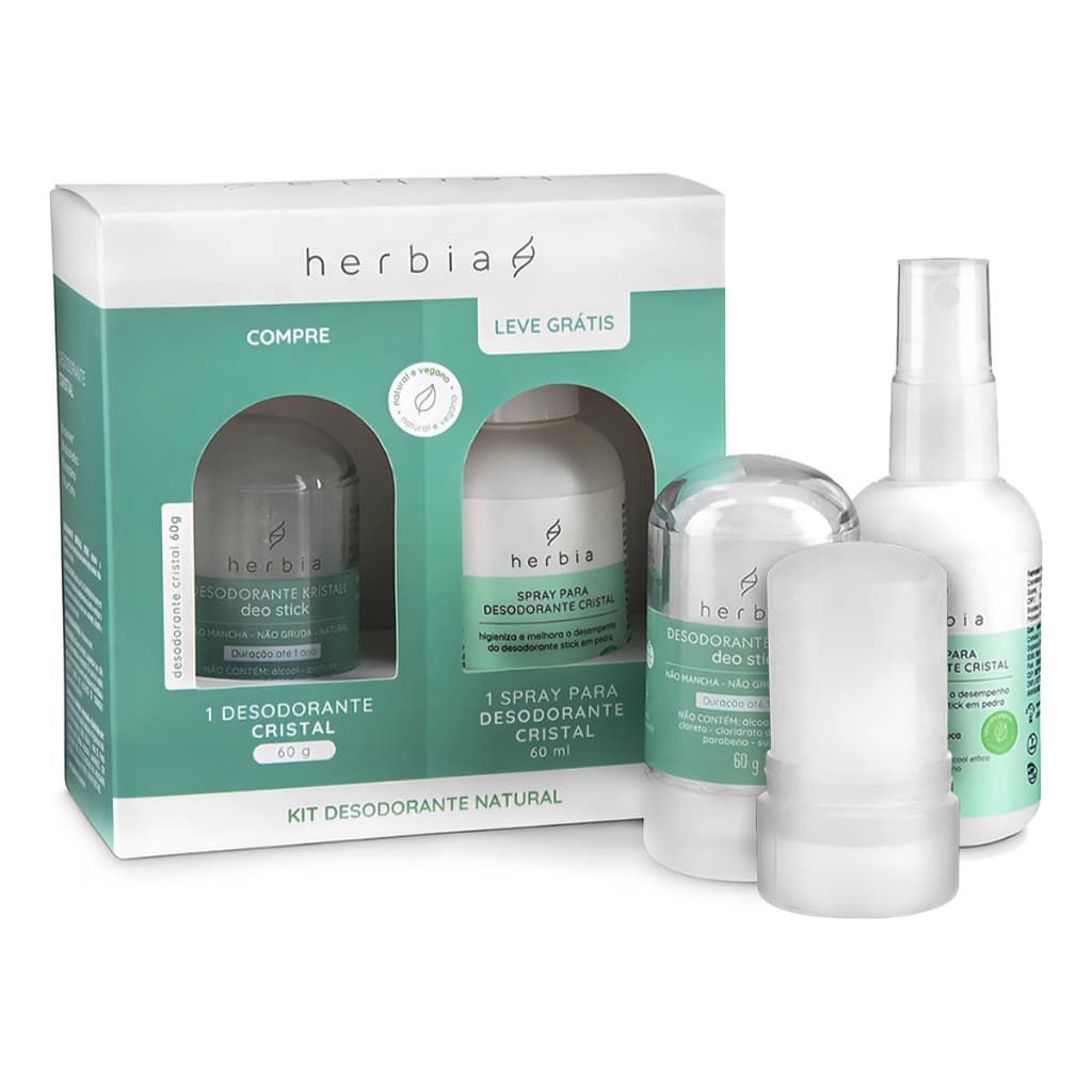 Kit Herbia Desodorante Natural Stick Cristal 60g  vegano  sem cheiro alumínio parabenos